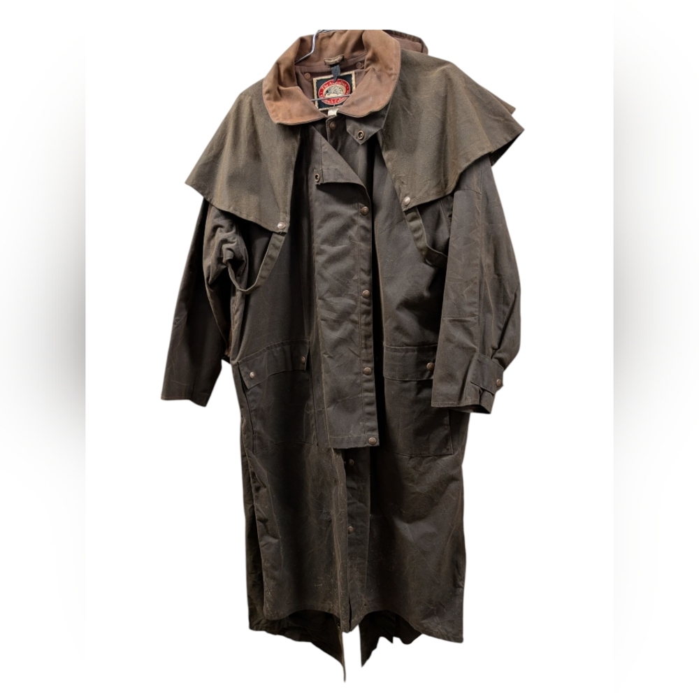 Authentic Australian Outback Made In USA Waterproof Oilskin Long Coat Duster